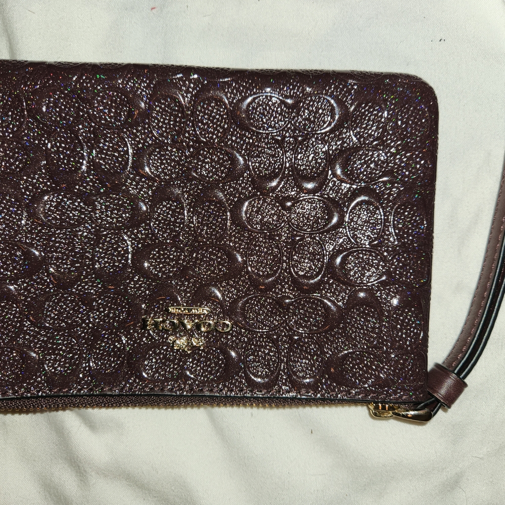 Coach Brown Embossed Wristlet